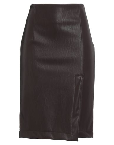 Haveone Woman Midi Skirt Dark Brown Size M Polyester, Polyurethane