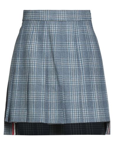 Thom Browne Woman Mini Skirt Slate Blue Size 8 Wool, Cashmere
