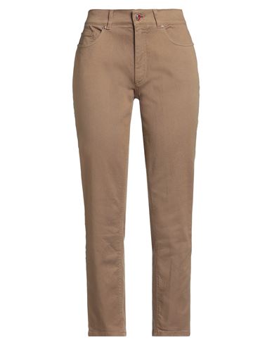 Gironacci Woman Pants Khaki Size 6 Cotton, Elastane In Sand
