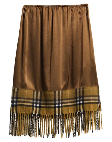 Burberry Satin Skirt Check Panel Fringe Hem In Brown