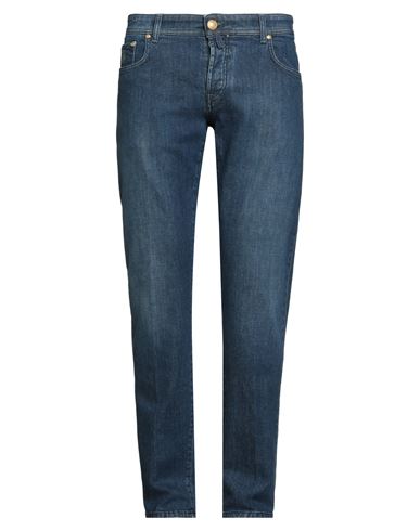 Luigi Borrelli Napoli Man Jeans Blue Size 35 Cotton, Elastane In Blue