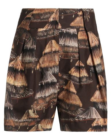 Farm Rio Woman Shorts & Bermuda Shorts Chocolate Brown Size M Tencel, Cotton In Brown