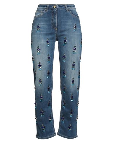 Elisabetta Franchi Woman Jeans Blue Size 26 Cotton, Polyester, Elastane, Cow Leather, Resin