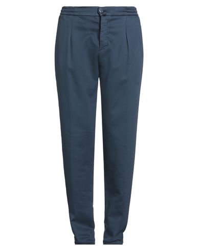 Kiton Man Pants Slate Blue Size 34 Cotton, Elastane In Blue
