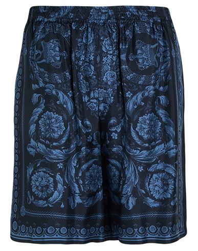 Versace Navy Barocco Shorts In Blue