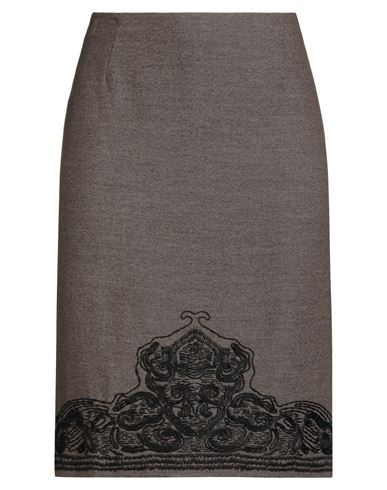 Etro Woman Midi Skirt Khaki Size 12 Wool, Cashmere, Elastane In Gray