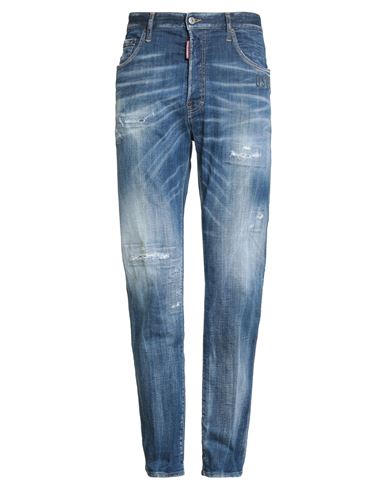 Dsquared2 Man Jeans Blue Size 38 Cotton, Elastane, Cow Leather In Blue