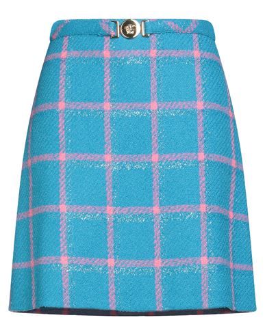 Versace Woman Mini Skirt Azure Size 14 Virgin Wool, Polyamide In Blue