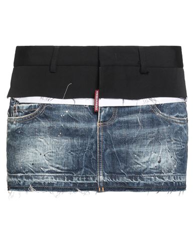 Dsquared2 Woman Denim Skirt Blue Size 8 Cotton, Virgin Wool In Multi
