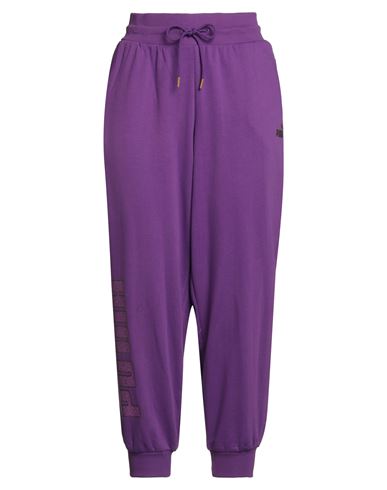 Puma Woman Pants Purple Size L Cotton, Polyester
