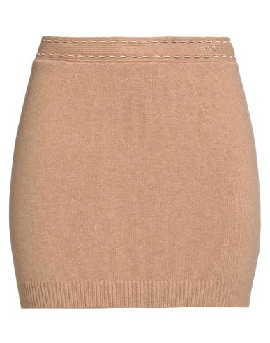 Fendi Woman Mini Skirt Camel Size 4 Cashmere, Polyamide In Nude