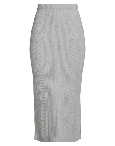 Twinset Midi Grey Skirt With Logo Patch In Knit Woman In Gray