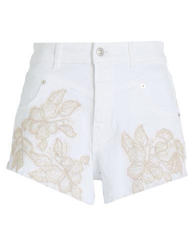 Ermanno Firenze Woman Denim Shorts Ivory Size 6 Cotton, Elastane In White
