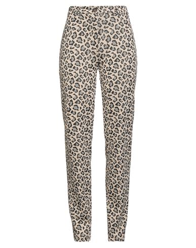 Le Streghe Woman Pants Beige Size L Viscose, Polyester, Elastane In Animal Print