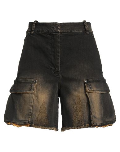 Masnada Woman Denim Shorts Black Size 4 Cotton, Elastane In Black