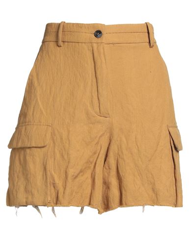 Masnada Woman Shorts & Bermuda Shorts Mustard Size 6 Cotton, Wool, Metal In Yellow