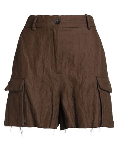 Masnada Woman Shorts & Bermuda Shorts Khaki Size 4 Cotton, Wool, Metal In Brown