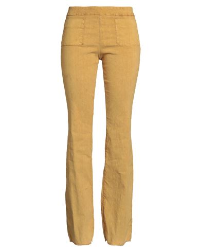 Masnada Woman Pants Mustard Size 4 Linen, Viscose, Elastane In Brown