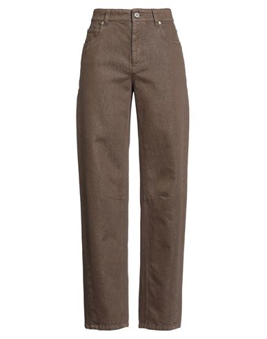 Brunello Cucinelli Woman Jeans Khaki Size 6 Cotton, Viscose, Polyester In Multi