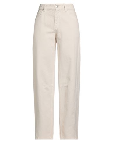 Brunello Cucinelli Woman Jeans Ivory Size 10 Cotton, Leather In White