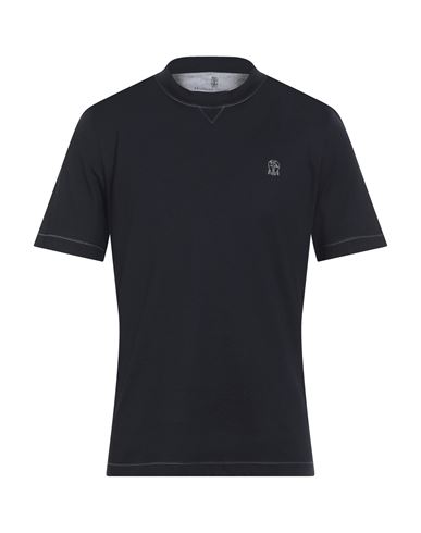 Brunello Cucinelli Logo Crew Neck Cotton T-shirt With Contrast Trim In Black
