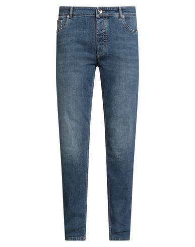 Brunello Cucinelli Man Jeans Blue Size 38 Cotton, Elastane, Leather In Blue