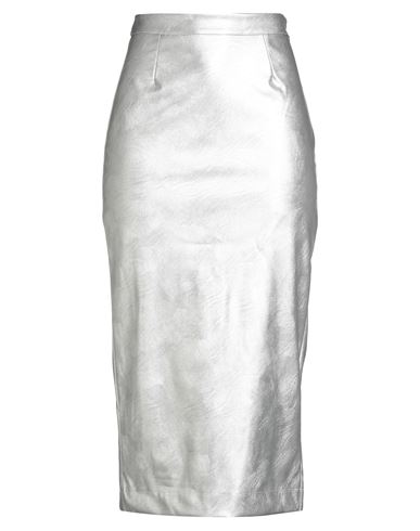 Tensione In Woman Midi Skirt Silver Size S Polyester, Polyurethane In Metallic