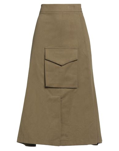 Tensione In Woman Midi Skirt Military Green Size M Cotton In Green