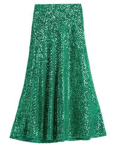 Tensione In Woman Midi Skirt Green Size M Cotton, Elastic Fibres In Green