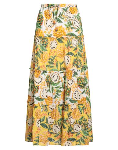 Farm Rio Woman Maxi Skirt Yellow Size Xl Cotton In Yellow