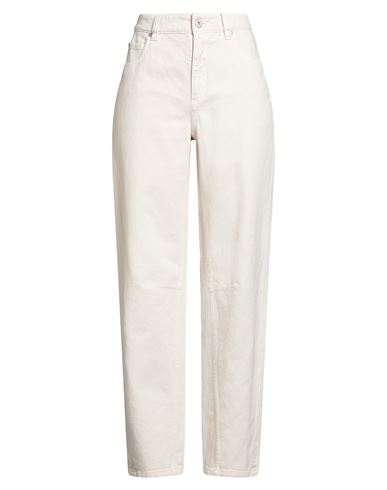 Brunello Cucinelli Woman Jeans Cream Size 10 Cotton, Leather In White