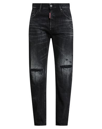 Dsquared2 Man Jeans Black Size 40 Cotton, Calfskin In Black