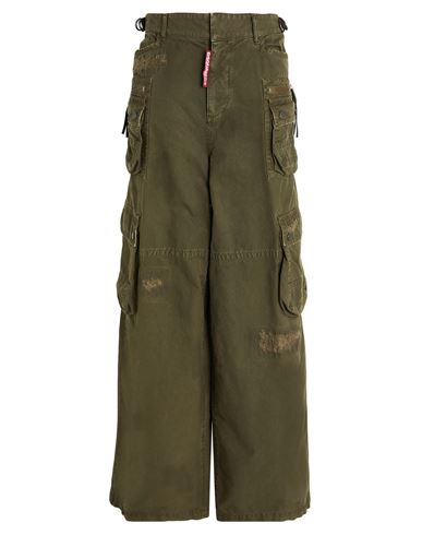 Dsquared2 Woman Pants Military Green Size 8 Cotton, Calfskin