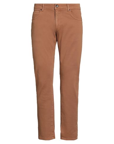 Take-two Man Jeans Camel Size 36 Cotton, Elastane In Brown