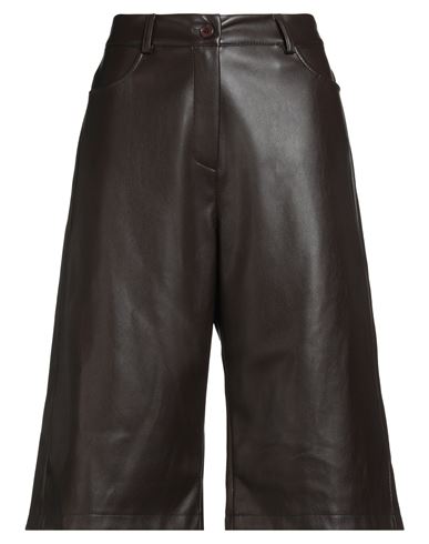 Tensione In Woman Shorts & Bermuda Shorts Chocolate Brown Size M Polyurethane, Polyester In Black