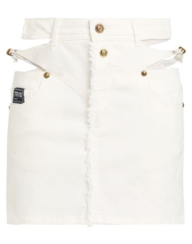 Versace Jeans Couture Woman Denim Skirt Ivory Size 6 Cotton, Elastane In Multi