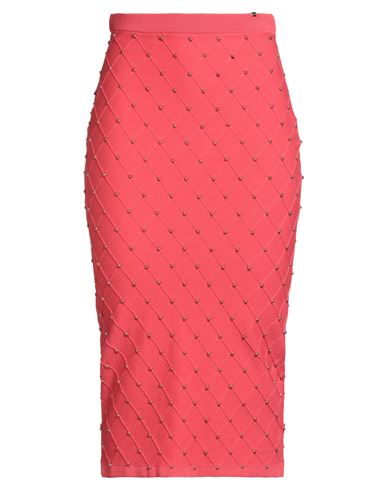 Elisabetta Franchi Woman Midi Skirt Coral Size 8 Viscose, Polyamide, Polyester, Acrylic In Red