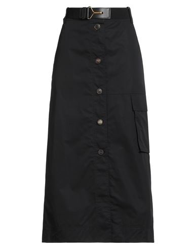 Tory Burch Woman Midi Skirt Black Size 14 Cotton, Polyester, Elastic Fibres, Cow Leather In Black