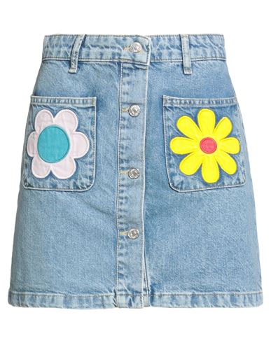 Moschino Denim Skirt With Belt Loops And Floral Applique In Blue