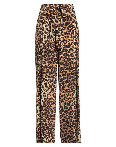 We Are Leone Woman Pants Sand Size L Silk In Brown