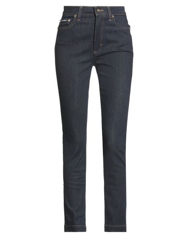 Dolce & Gabbana Woman Jeans Blue Size 10 Cotton, Polyethylene, Elastane, Leather, Brass In Blue