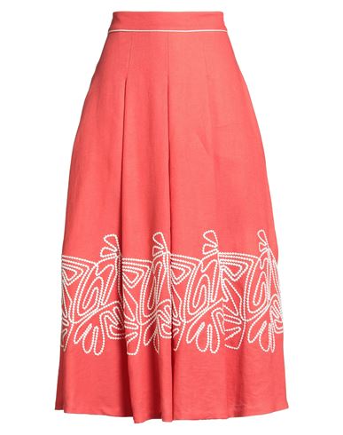 Loro Piana Woman Midi Skirt Coral Size 6 Linen, Cotton In Red