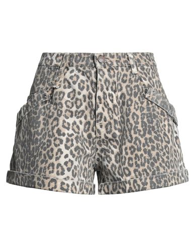 R13 Woman Denim Shorts Camel Size 27 Cotton In Animal Print
