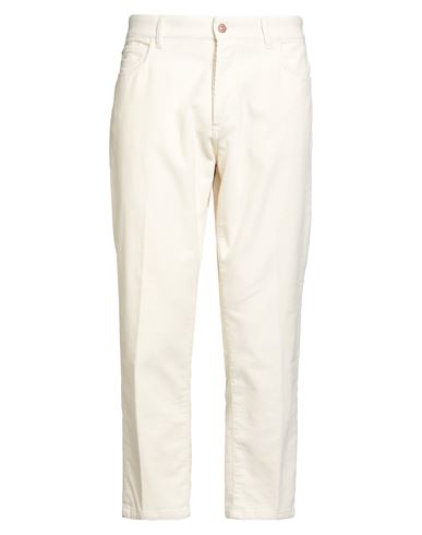 Officina 36 Man Pants Cream Size 36 Cotton, Elastane In White