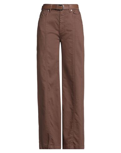 Haveone Woman Pants Brown Size M Cotton, Elastane