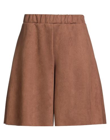 Haveone Woman Shorts & Bermuda Shorts Tan Size M Polyester, Elastic Fibres In Brown