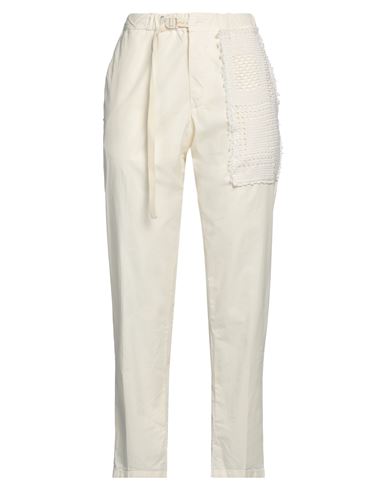 White Sand Woman Pants Cream Size 6 Cotton, Elastane In Red