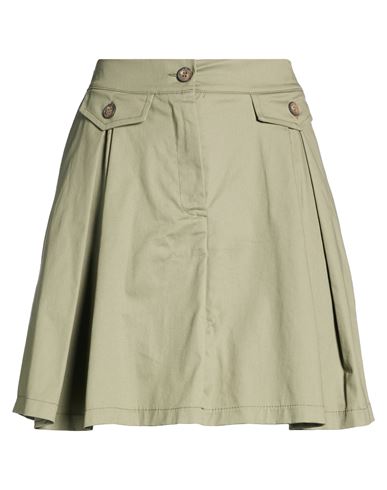 Haveone Woman Mini Skirt Sage Green Size M Cotton, Elastane