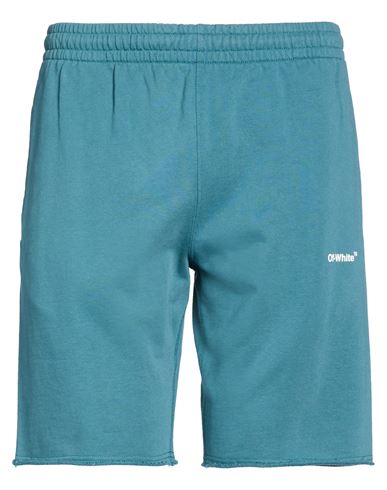 Off-white Man Shorts & Bermuda Shorts Deep Teal Size L Cotton In Blue