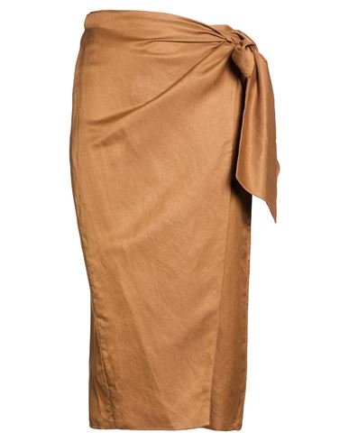 Max Mara Woman Midi Skirt Camel Size 8 Linen, Silk In Brown
